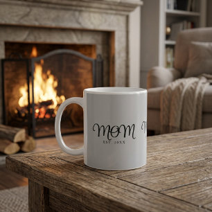 Taza De Café Mamá Establecida Regalo de Nueva Mamá Letra Negra