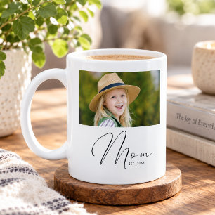 Taza De Café Mamá Estableció Escritura Blanca Foto Nueva Mamá