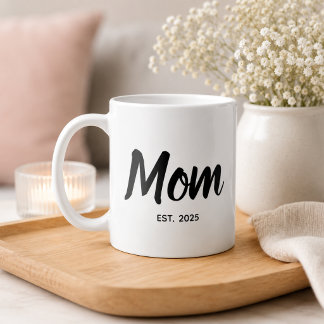 Taza De Café Mamá Estableció Escritura Negra Año Personalizado