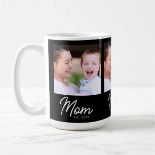 Taza De Café Mamá Estableció Foto Escritura Negra Minimalista E
