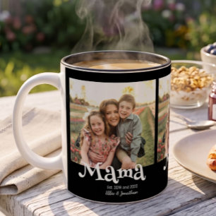 Taza De Café Mama Estableció Foto Nombre de los Niños Texto Div