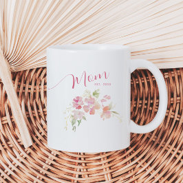 Taza De Café Mamá estableció la acuarela floral rosa Rubor