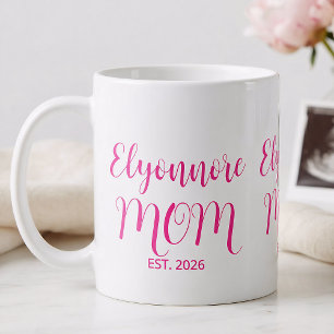 Taza De Café Mamá Estableció Nombre De Letra Rosa 