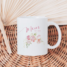 Taza De Café Mamá Estableció Rosa Floral Acuarela