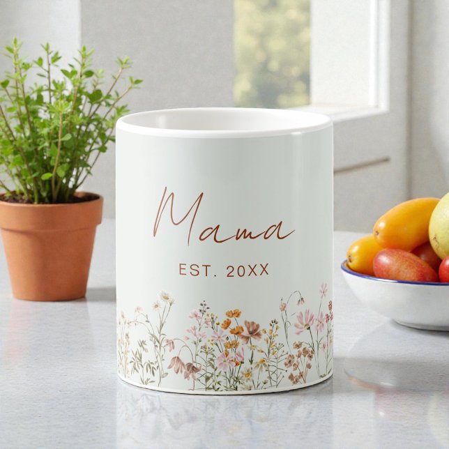 Taza De Café Mama Established Wildflower Sage Green Baby Shower (Subido por el creador)