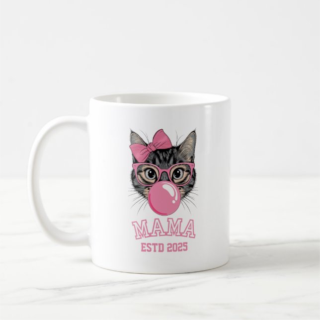 Taza De Café Mama Estd 2025 Año Personalizado De Gatos (Izquierda)