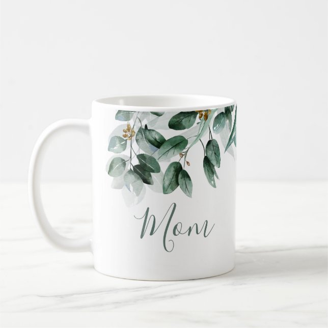 Taza De Café Mamá Eucalyptus Foliage acuarela moderna (Izquierda)