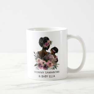 Taza De Café Mamá floral personalizada y bebé