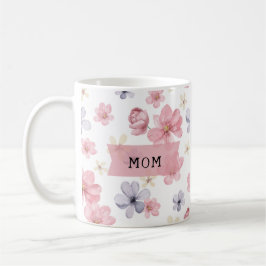 Taza De Café Mamá Floral rosa y morada