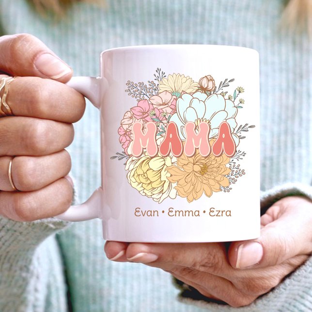 Taza De Café Mamá, flores retro, mamá, nombres de niños (Subido por el creador)
