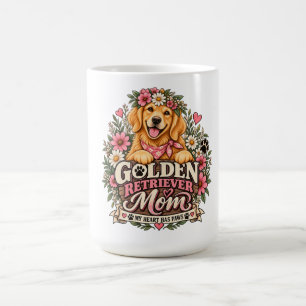 Taza De Café Mamá Golden Retriever Floral Mi Corazón Tiene Pata