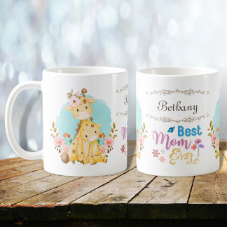 Taza De Café Mamá linda: las jirafas de los bebés mejor mamá ja