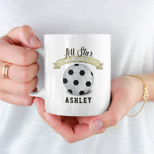 Taza De Café Mamá linda Rótulo todo de estrellas de fútbol estr
