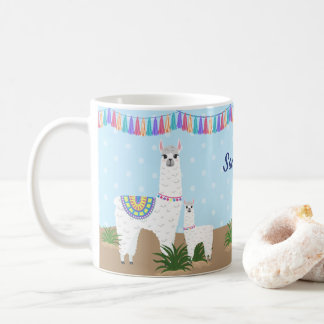 Taza De Café Mamá Llama y lunar del azul de la llama del bebé