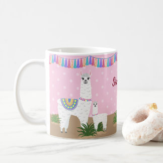 Taza De Café Mamá Llama y lunar del rosa de la llama del bebé