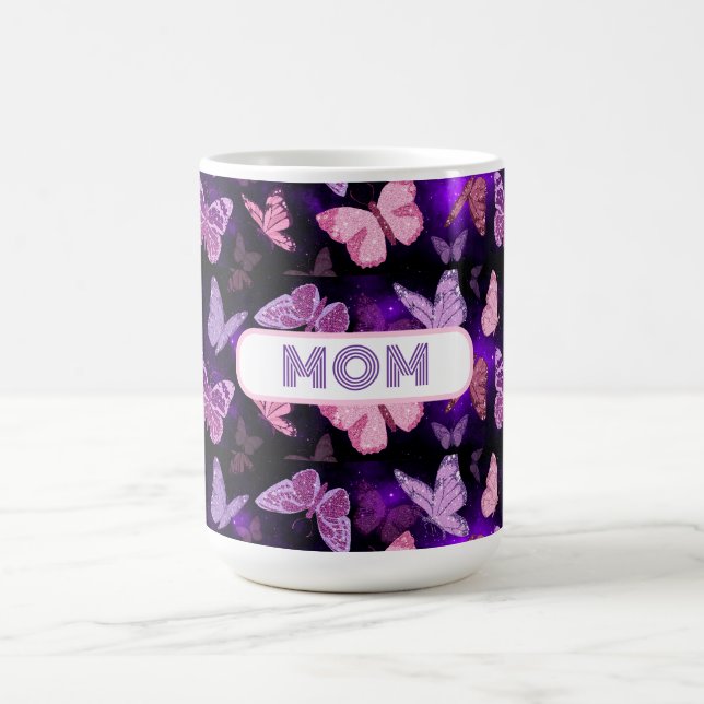Taza De Café Mamá Mariposa De Guay Negra Y Púrpura (Centro)