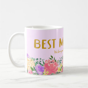 Taza De Café Mamá Más Hermosa Floral Brillante Personalizada