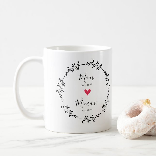 Taza De Café Mamá | Memaw Año Est. Corazón (Con donut)