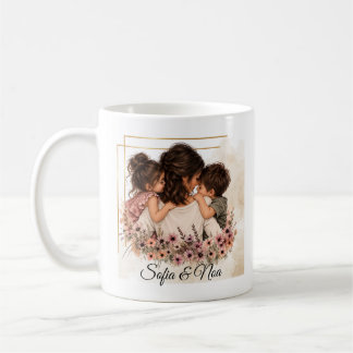 Taza De Café Mama mit Sohn & Tochter Tasse - Mit Wunschname