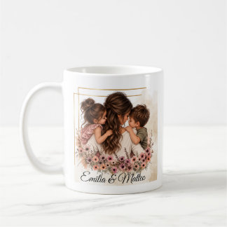 Taza De Café Mama mit Tochter & Sohn - Mit Wunschname