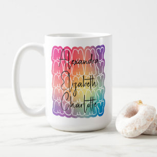 Taza De Café Mamá moderna y colorida Mamá niños nombres persona