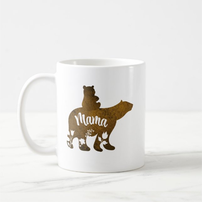 Taza De Café Mamá oso con 1 cachorro a la espalda de mamá (Izquierda)