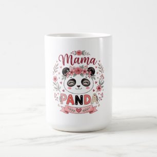 Taza De Café Mamá Panda Adorable con Flores Rosas y Corazones