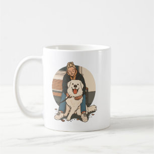 Taza De Café Mamá Perro Abrazando a Cachorro Esponjoso Momento