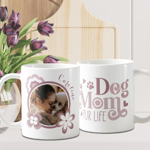 Taza De Café Mamá Perro Flores Retro Rosa Personalizado Foto 