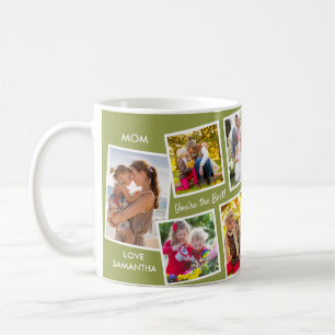 Taza De Café Mamá personalizada verde de 10 Collages de fotos