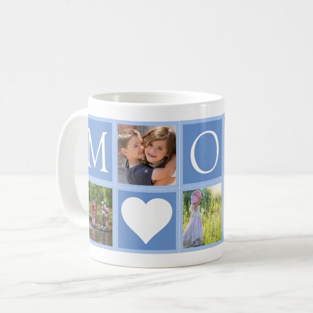 Taza De Café Mamá Personalizado 5 fotos Corazones azules (Anverso izquierdo)