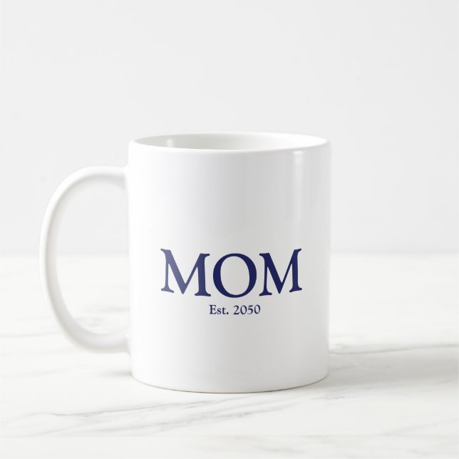 Taza De Café Mamá personalizado blanco azul marino fecha establ (Izquierda)