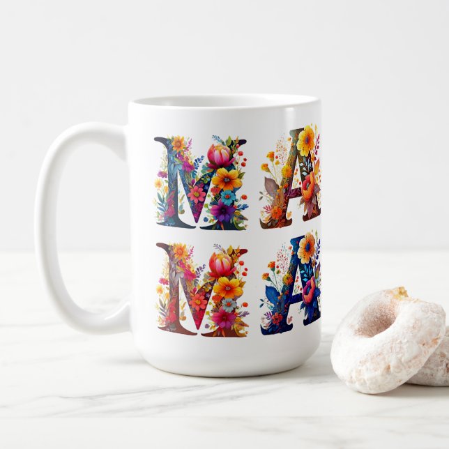 Taza De Café MAMA personalizado floral (Con donut)