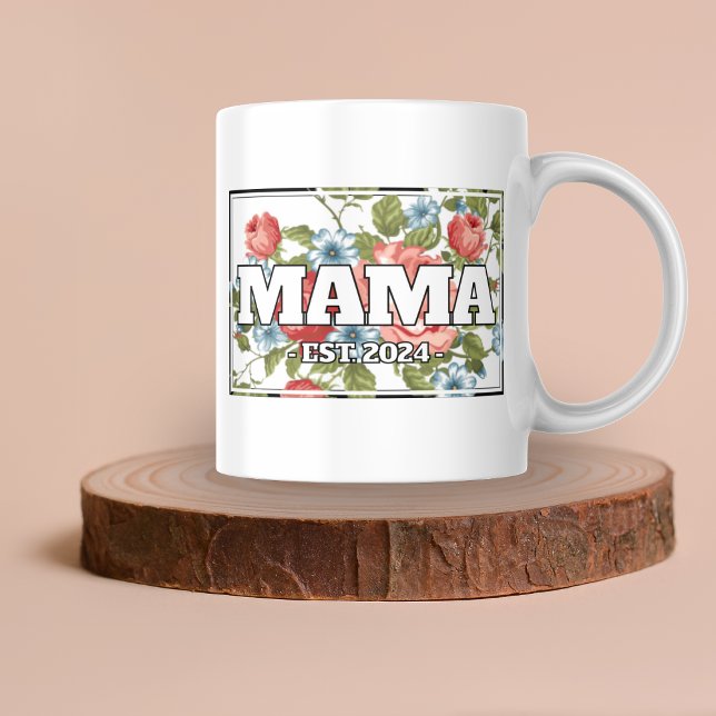 Taza De Café Mama Personalizado Floral Mug - Regalos para mamá (Gifts for Mom - Custom Floral Mama Name and Year Mug)