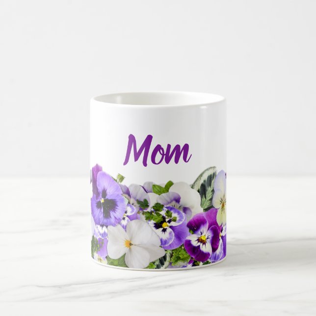 Taza De Café Mamá Personalizado Mug con flores moradas (Centro)
