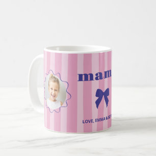 Taza De Café Mamá   Rayas Rosas con Fotos y Lazo Coquette