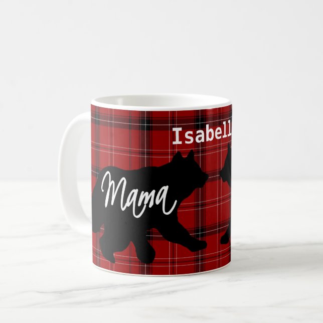 Taza De Café Mamá roja Bear de la tela escocesa (Anverso izquierdo)