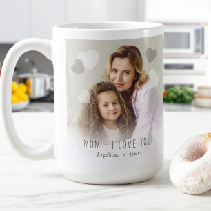 Taza De Café Mamá, te amo. Corazones de fotos