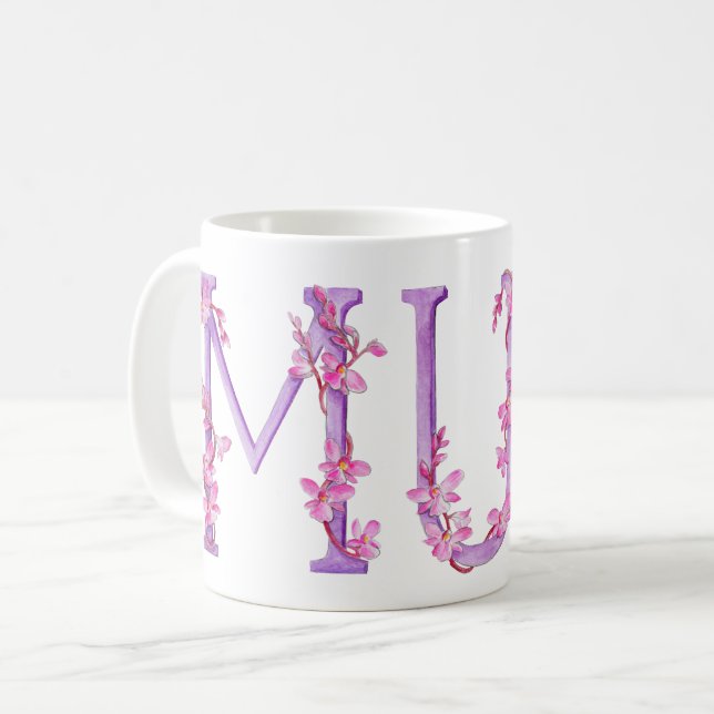 Taza De Café Mamá texto orquídeas pintura mug (Anverso izquierdo)
