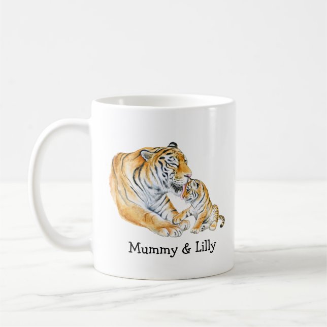 Taza De Café Mamá tigre y cachorro - Amor personalizado (Izquierda)