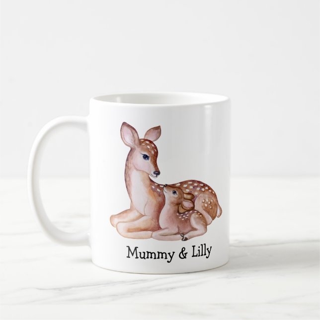 Taza De Café Mamá venada y bebé - Personalizado adorable Mug (Izquierda)