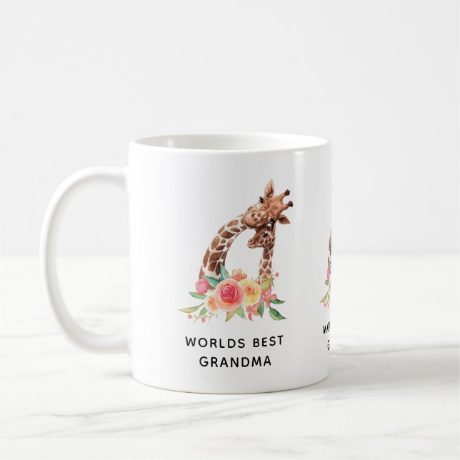 Taza De Café Mamá y bebé acuarela Giraffe Mundos Mejor Abuela (Izquierda)