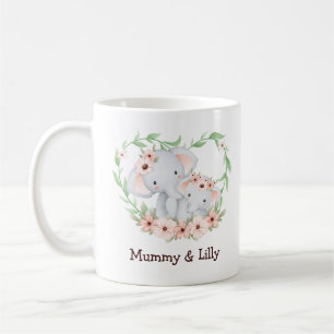 Taza De Café Mamá y bebé elefante - Familia personalizada