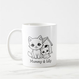 Taza De Café Mamá y bebé felino, familia de pareja personalizad