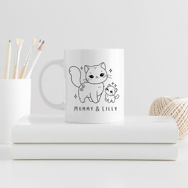 Taza De Café Mamá y bebé felino, familia de pareja personalizad (Subido por el creador)