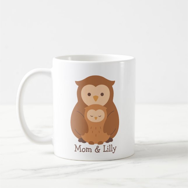 Taza De Café Mamá y Bebé Lechuza - Familia Personalizada (Izquierda)