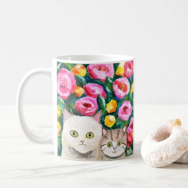 Taza De Café Mamá y gatitos de Bonito dulce gatos adorables (Con donut)