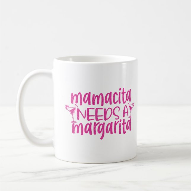 Taza De Café Mamacita, Purpurina rosa, necesita la cita gracios (Izquierda)