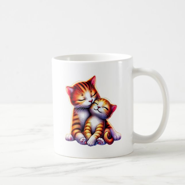 Taza De Café Maman chat et son chaton font des câlins. (Derecha)