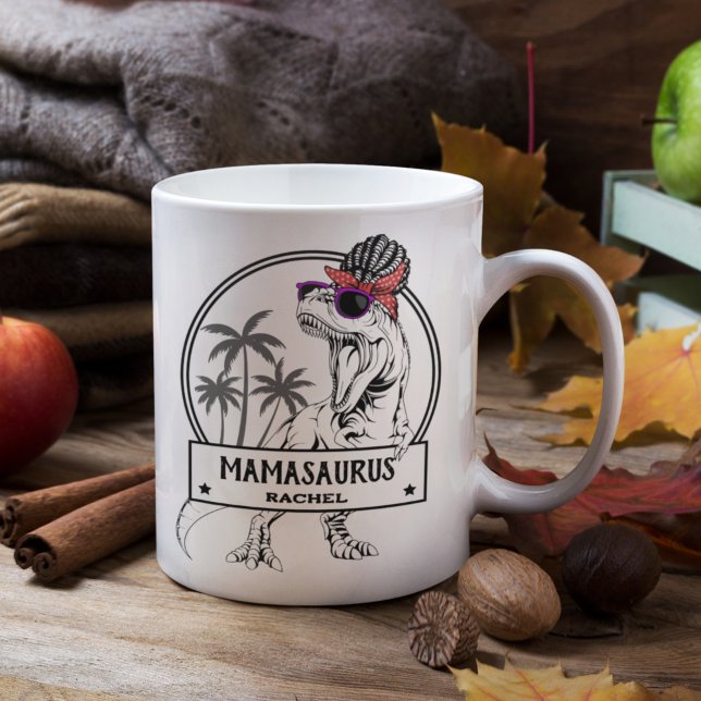 Taza De Café Mamasaurus Mom T rex Dino Funny Nombre personaliza (Subido por el creador)